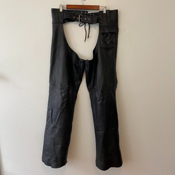 Black Leather Chaps Mens Large - Picture 1 of 6